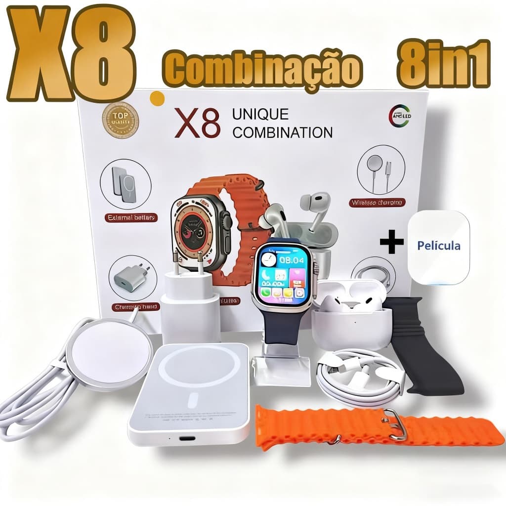 Smartwatch 2025 Novo X8 2.2 Polegadas Para IOS Android Completo 7 em 1 I15 TWS