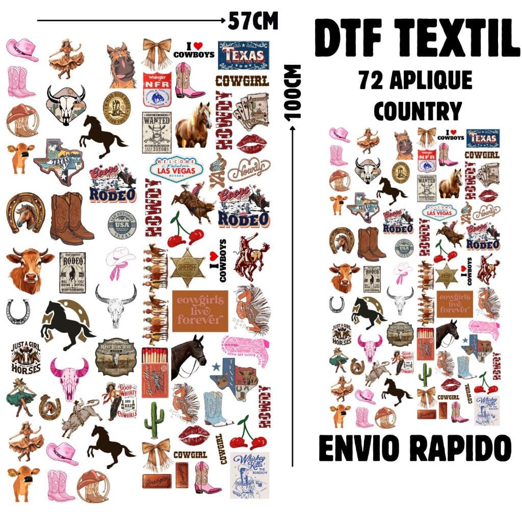 Aplique Country Termocolante Para Jeans, Calça, Camiseta, Jaqueta DTF Textil PROMOÇÃO