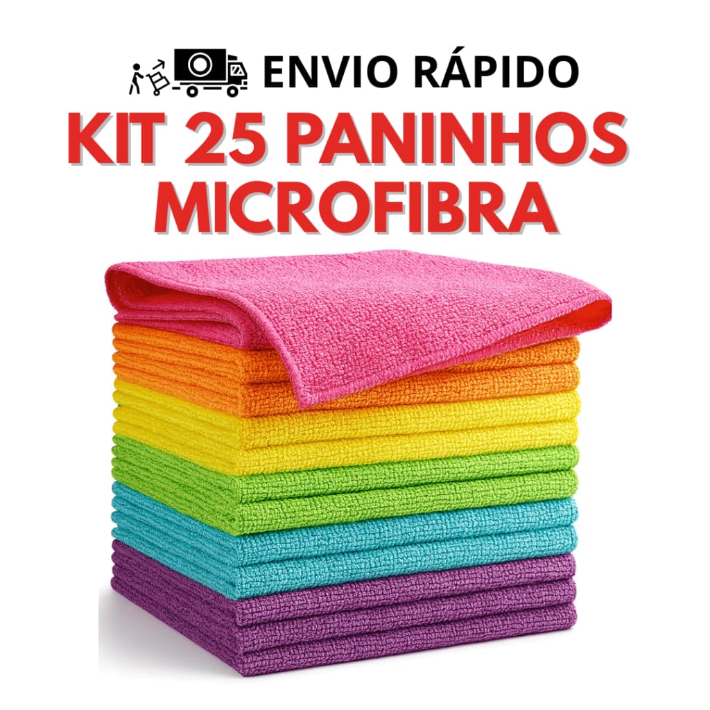 Kit 25 Panos Microfibra Limpeza Geral Carro Vidro Pia Multiuso Cores Sortidas