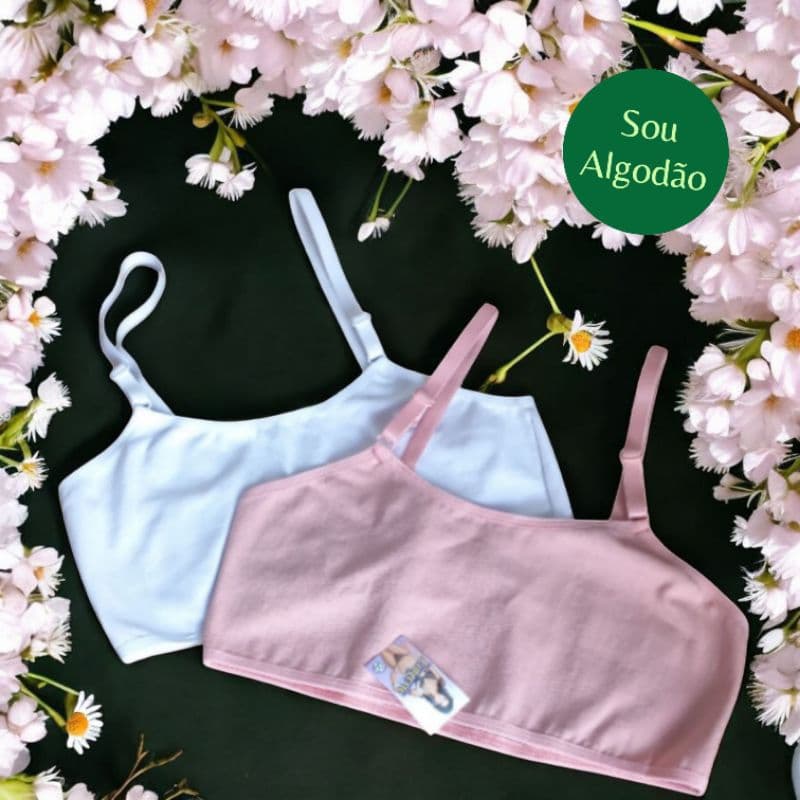 Kit Top Sutiã Menina , Colegial Menina  Moça Infantil Juvenil,  Algodão Conforto,  Sem Bojo Roupa Intima