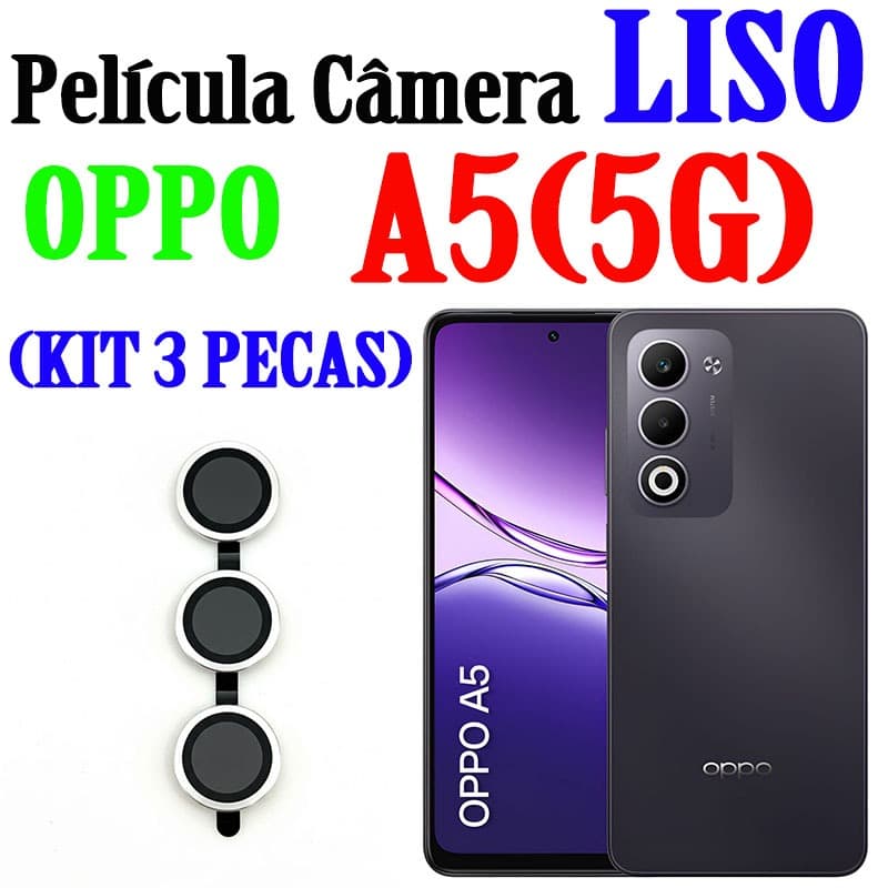 (KIT3PCS)Película De Câmera Liso P/ OPPO A5(5G) Protetor De Lente Com Anel De Metal Vidro Temperado