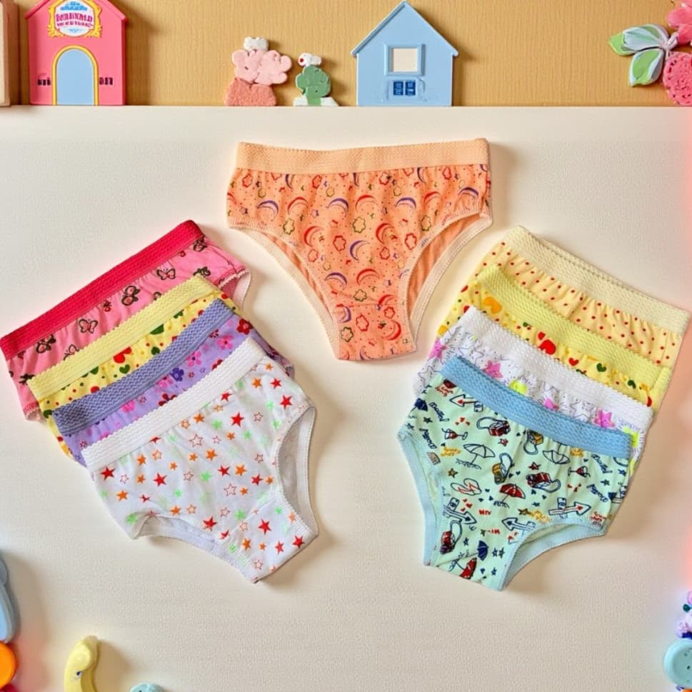 KIt Com 12 Calcinhas Menina Infantil Estampadas Cós Elástico Bornel Design e Conforto