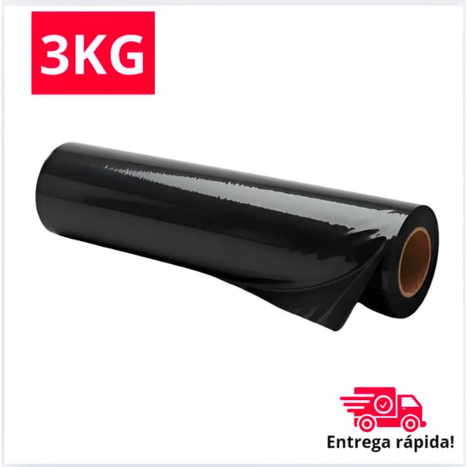 Filme Stretch Preto 50 X 300 metros virgem 3KG palete