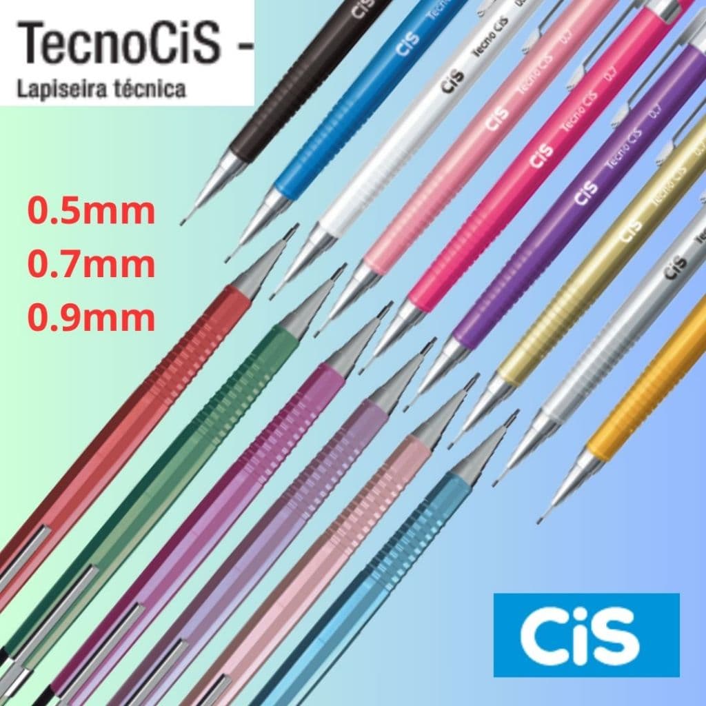Lapiseira Tecnica Profissional Tecnocis 0.5 0.7 0.9mm cores básicas e metálicas