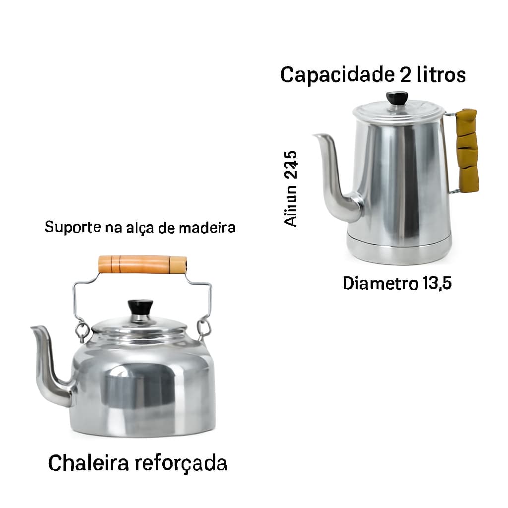 Kit Chaleira 2.9 mais Bule 2.0 Alumínio Polido para Chá,Café e outros-Durabilidade,Estilo e tradiçao