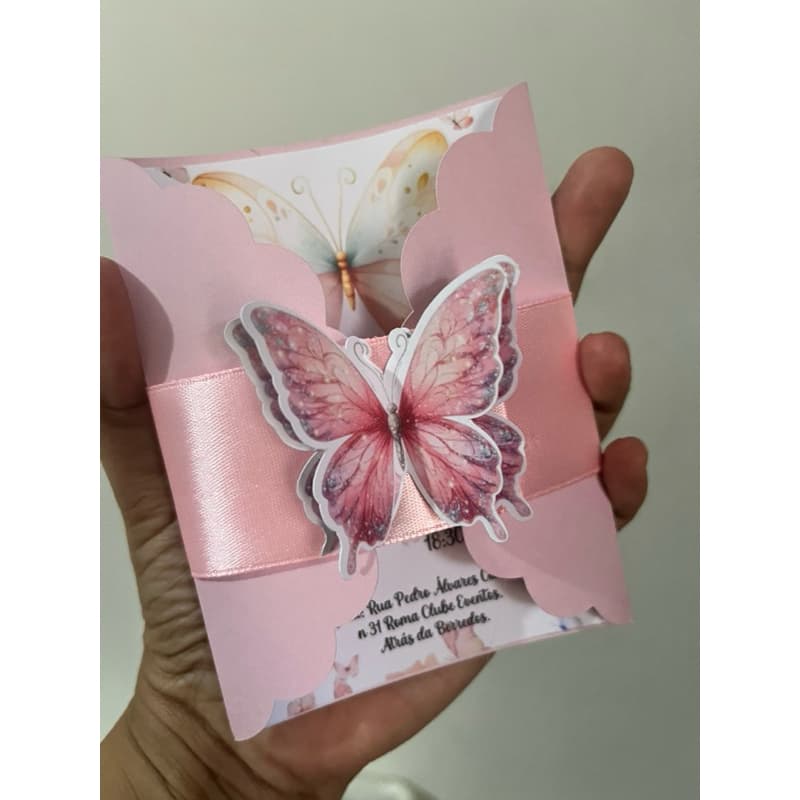 Convite Luxo Tema Jardim 10x15cm – Com Borboleta 3D, Envelope 180g