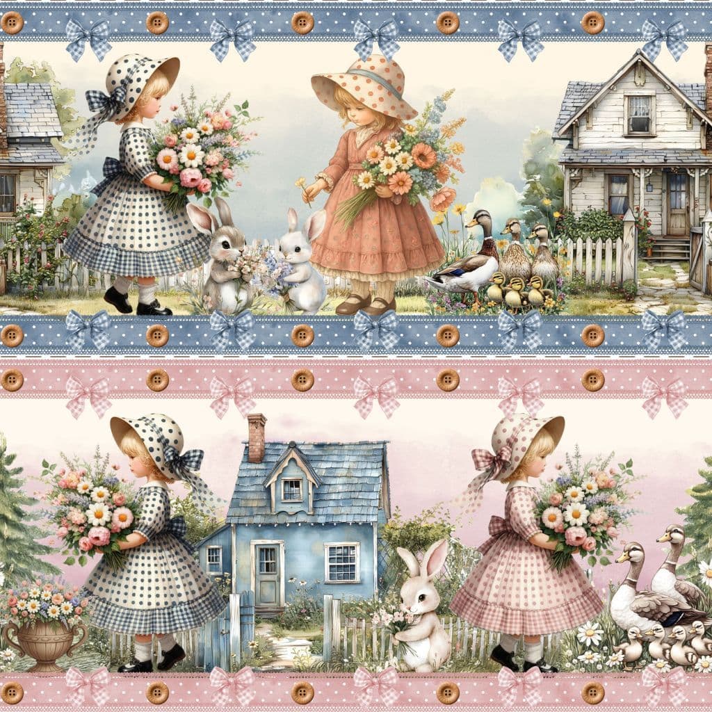 TRICOLINE DIGITAL ALGODÃO 100% BARRADO - MENINAS DO CAMPO