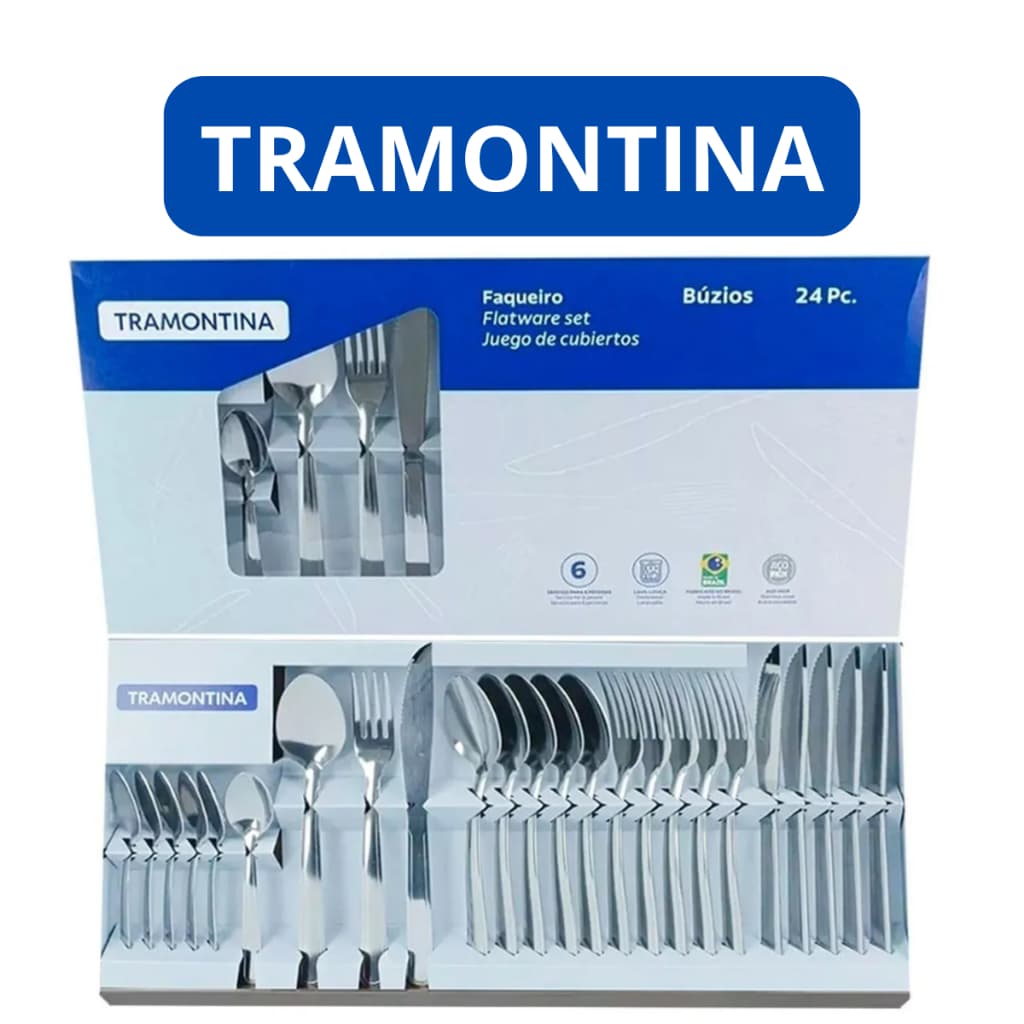 Kit de talheres 24 Peças Faqueiro Aço Inox Búzios Tramontina garfo faca colher ORIGINAL