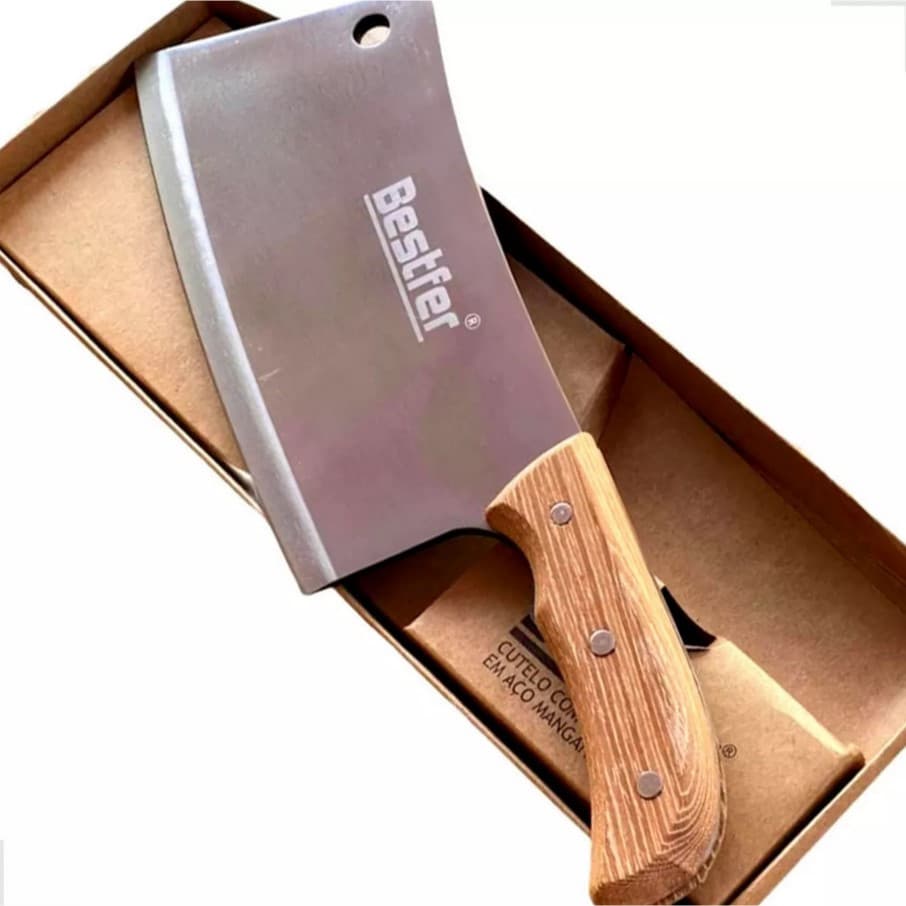 Cutelo Profissional 8" Tipo Artesanal Aço Manganes 30cm com Cabo Madeira Full Tang Bestfer