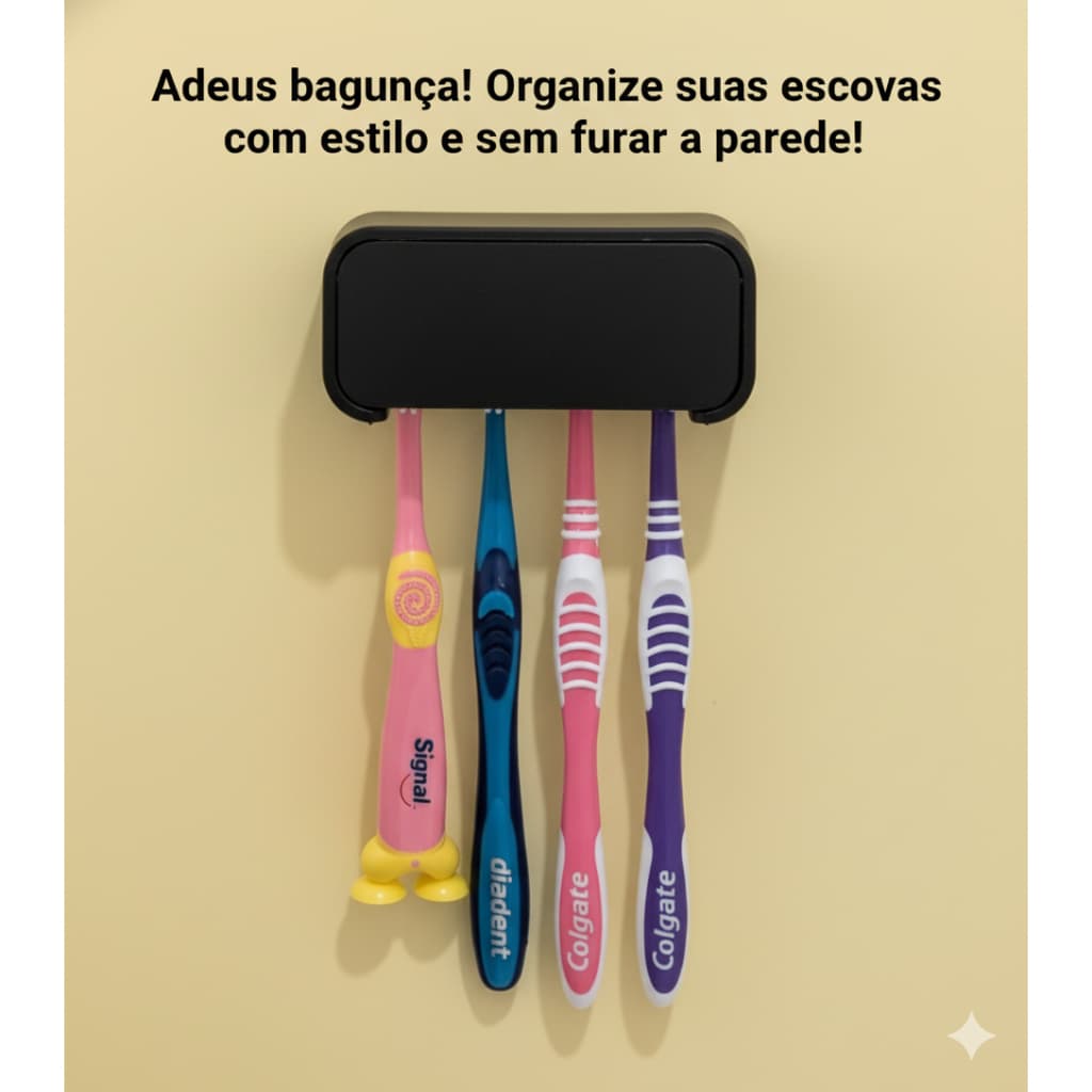 Porta Suporte Escovas Dente Para 4 Escovas Sem Furos parede