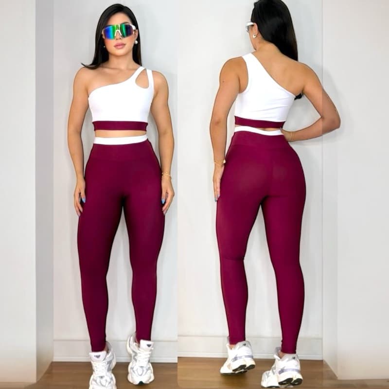 conjunto bicolor academia calça e top alta compressão zero transparencia fitness