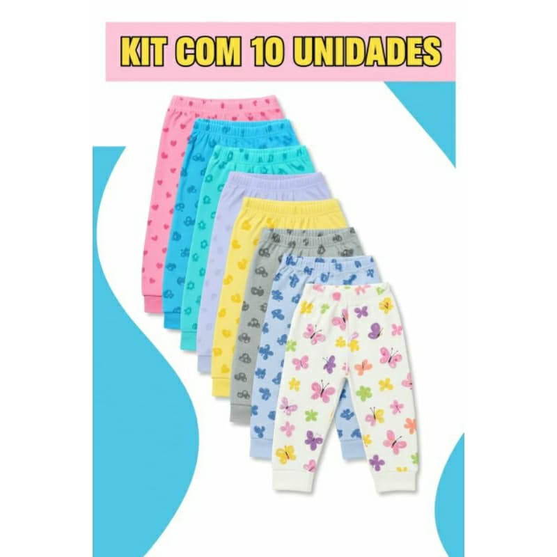 Kit 10 Mijões Estampados Calça Bebê – Malha 100% Algodão – Menino ou Menina