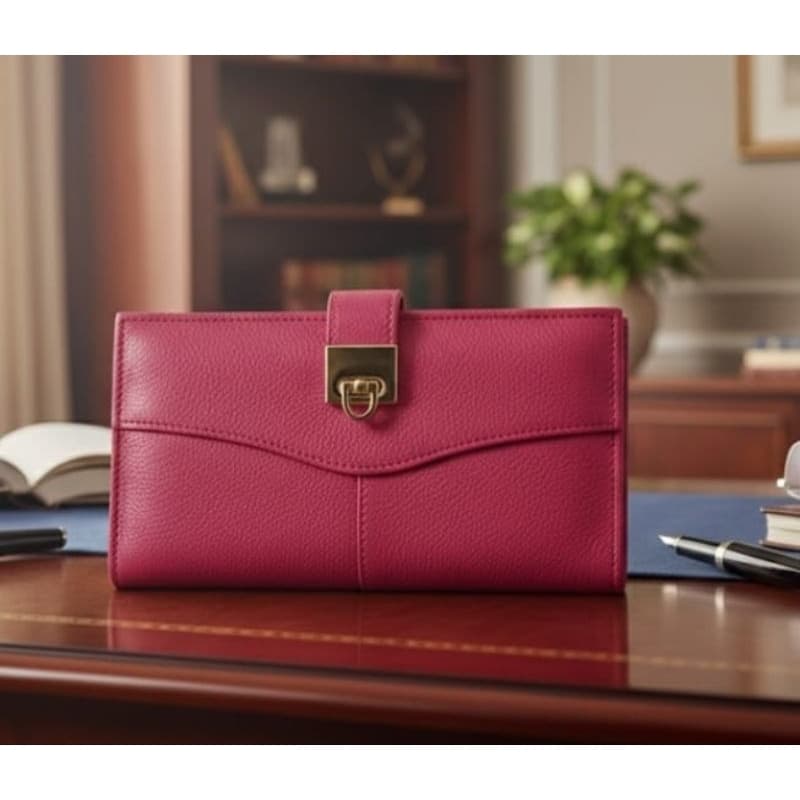 Carteira Em Couro Legítimo Rosa grande