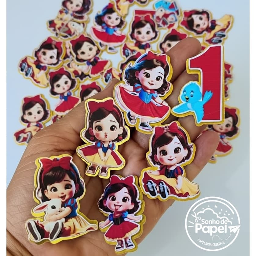 Aplique  3D com Lamicote Dourado Branca de Neve Baby  TODOS OS TEMAS