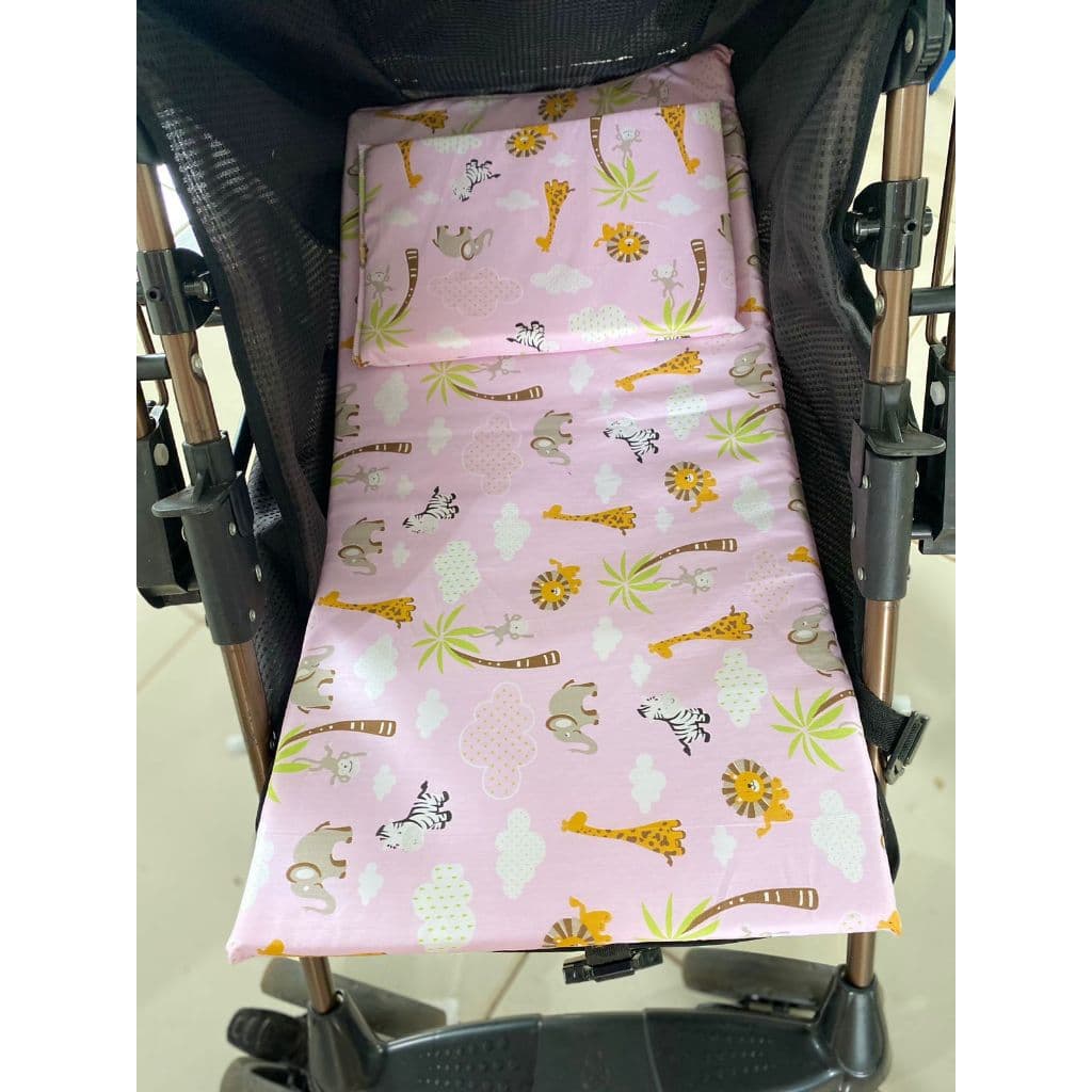 KIT COLCHONETE COM TRAVESSEIRO PARA CARRINHO DE BEBÊ TECIDO PERCAL FÁCIL LAVAGEM ESPUMA MACIA