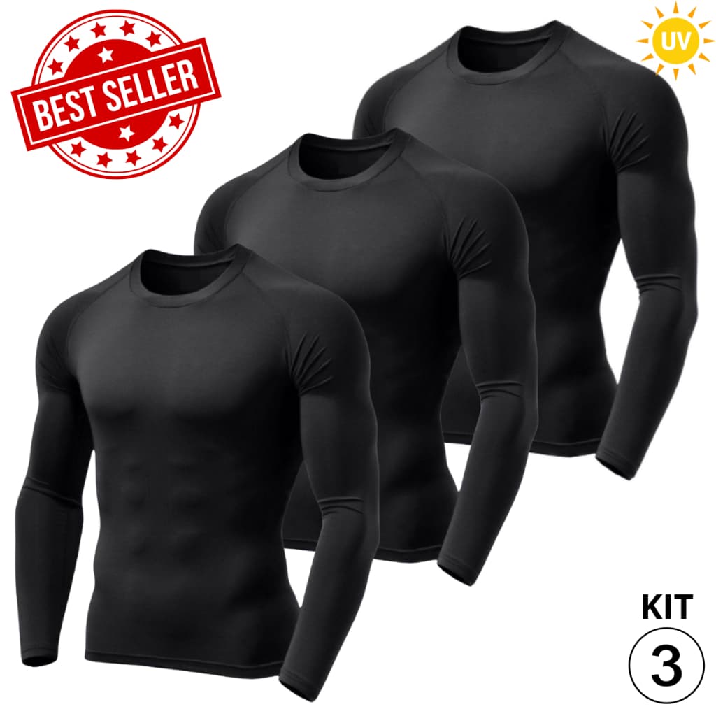 Kit 3 Camisas Camiseta Térmica Blusa Proteção Uv 50+ Segunda Pele Treino Dia a Dia  Praia Unissex
