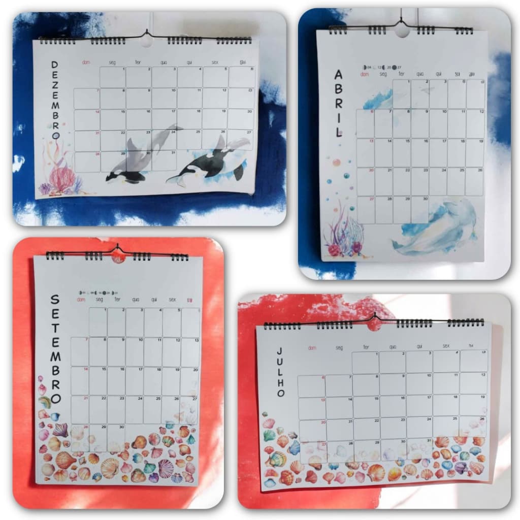 Calendário de Parede 2026/2027 - Base Wire-O Horizontal/Vertical A3 - Oceano