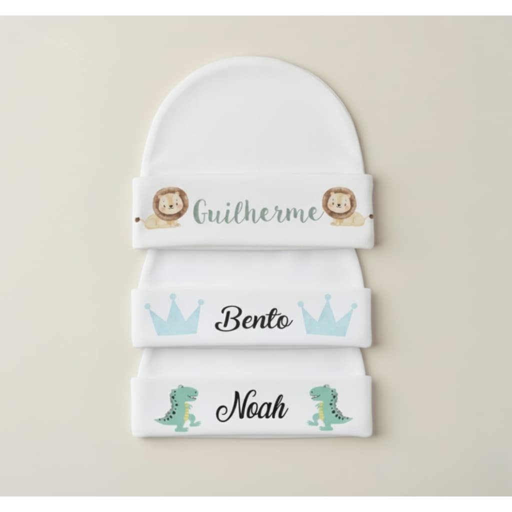 Touca RN Bebe Personalizada Nome Enxoval Recém Nascido Saída Hospital Maternidade Hipoalergênico Gorro Menino Menina