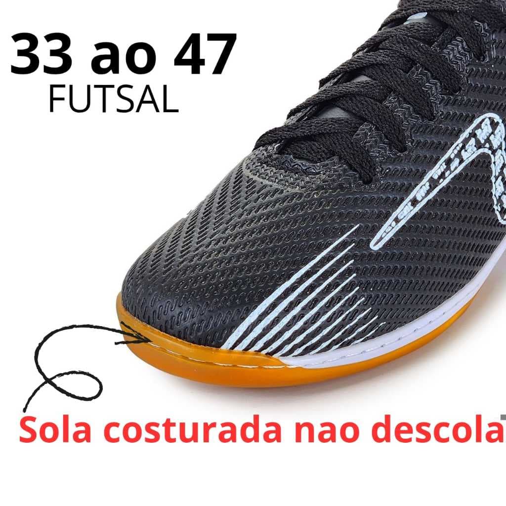 Chuteira Futsal Infantil Juvenil Adulto Confortavel 33 ao 47