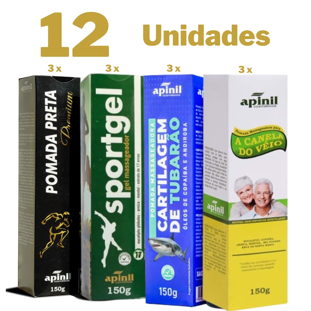 Kit 12 Pomadas Premium para Alívio de Dores Musculares e Articulares 150g - Alívio Rápido