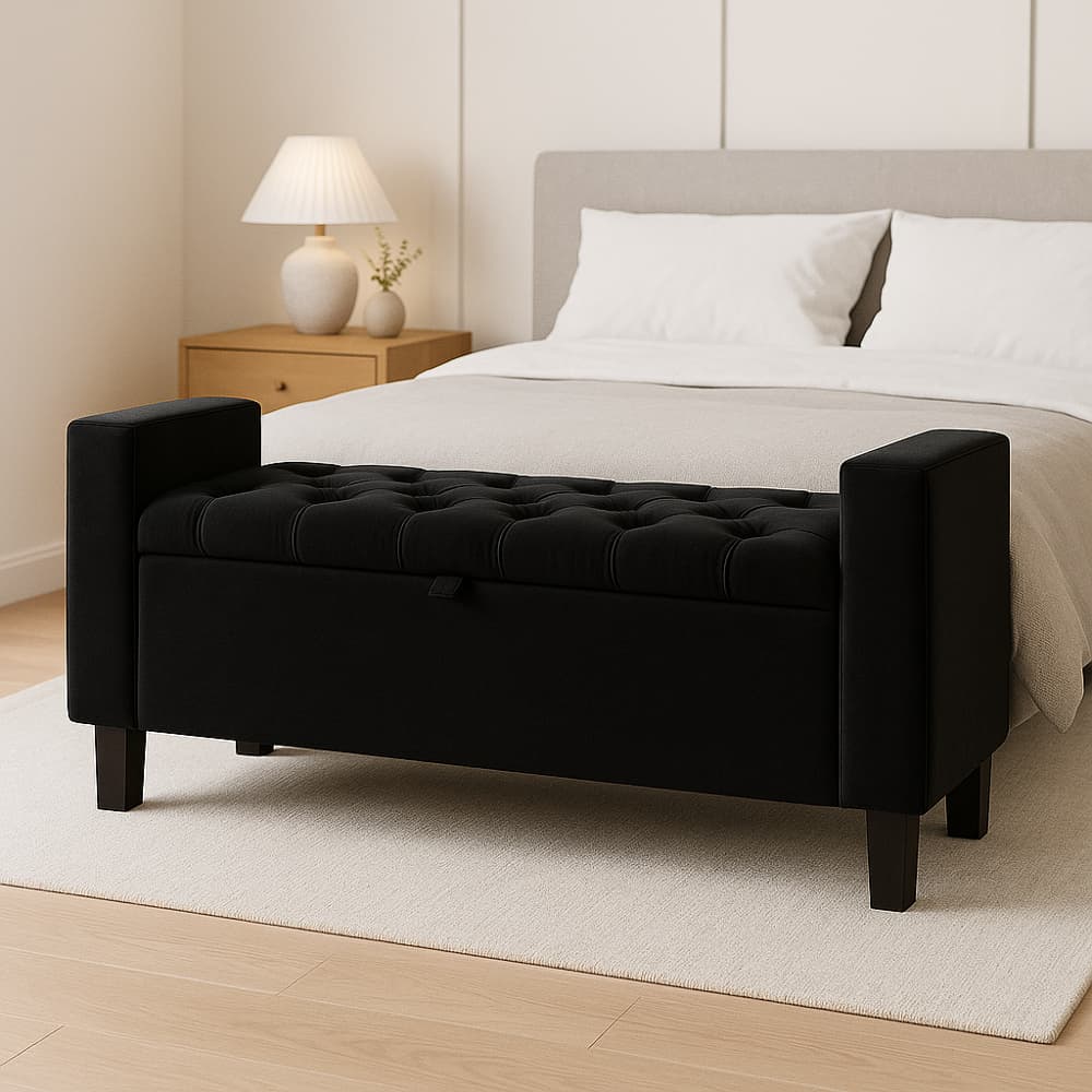 Sapateira Organizadora Puff Puf Bau Recamier Londres 110cm Veludo Inca Pes em Madeira Pistao a Gás