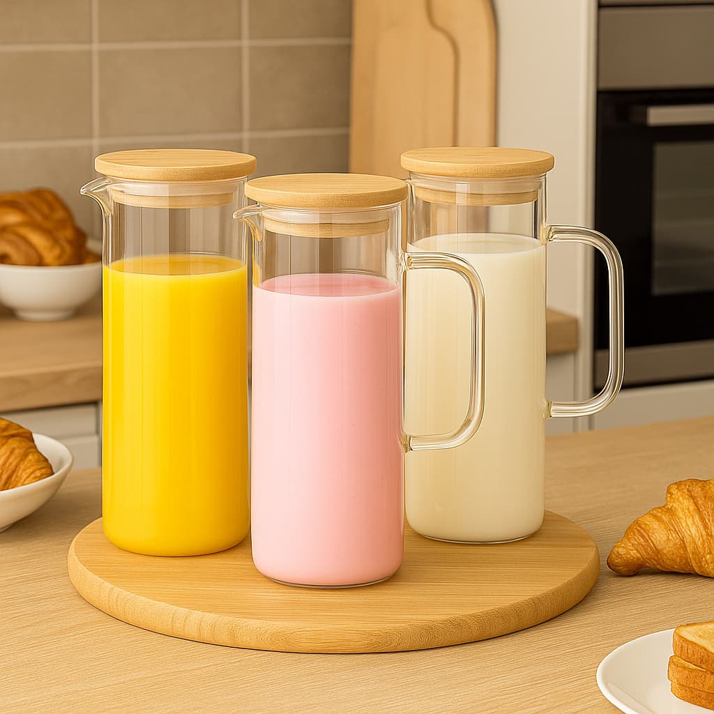 Jarra De Vidro Borossilicato Com Tampa De Bambu 1,5L Suco Água