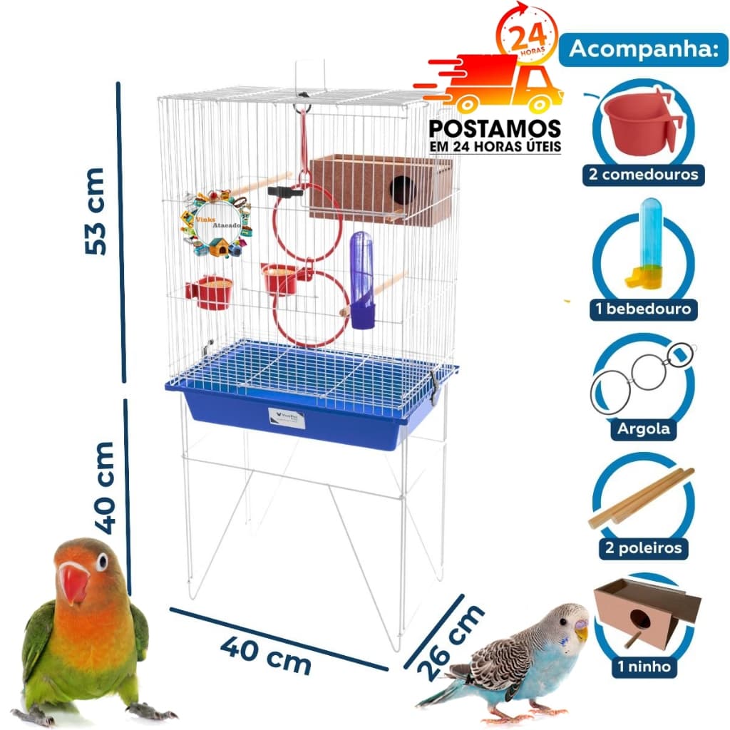 Viveiro Gaiola Periquito Australiano Agapornis Calopsita Criadeira Completa Com Ninho Acessórios Para Aves