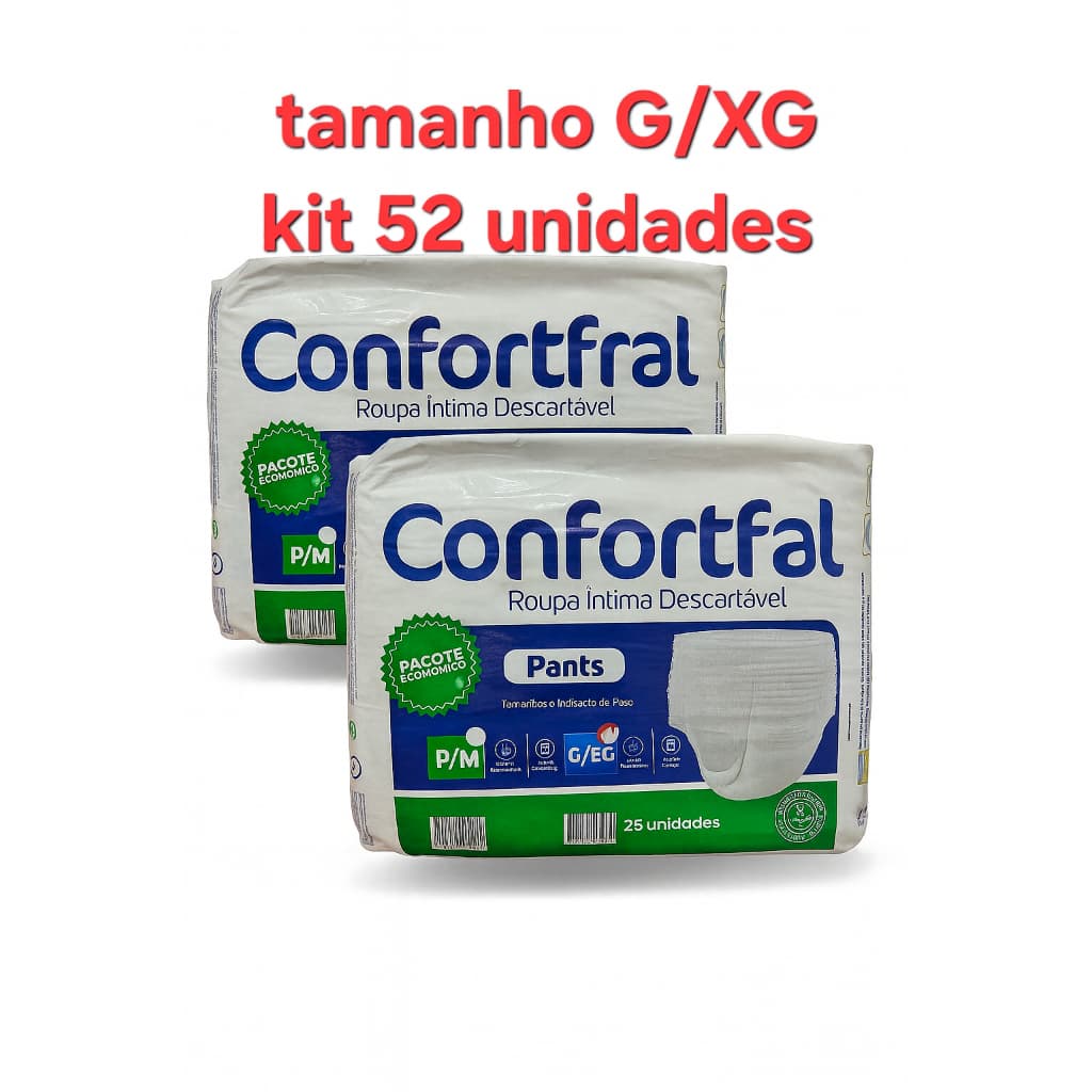 Roupa Intima tipo Cueca Calcinha Pacote Economico 52 unidades Confortfral G/XG + 70kg Cintura 100cm a 154cmC