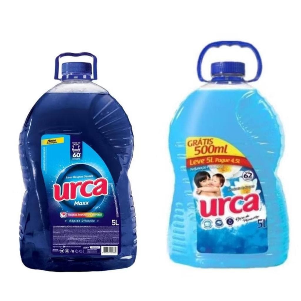 KIt lavanderia 01 Lava Roupas Liquido Urca 5L azul+ 01 Amaciante Urca 5 L azul