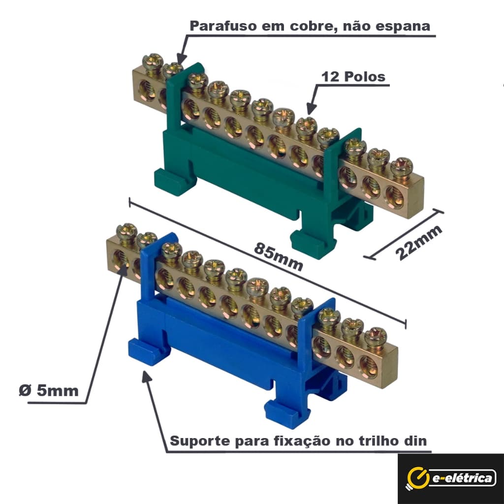 KIT BARRAMENTO 1 TERRA + 1 NEUTRO 12 POLOS