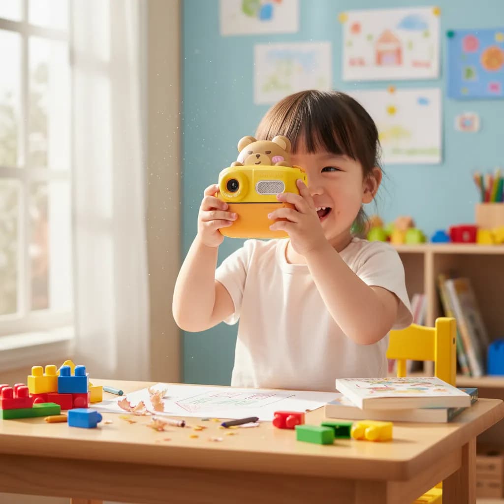 Câmera Digital Instantânea Filmadora Full Hd Jogos Com Flash Urso Amarelo