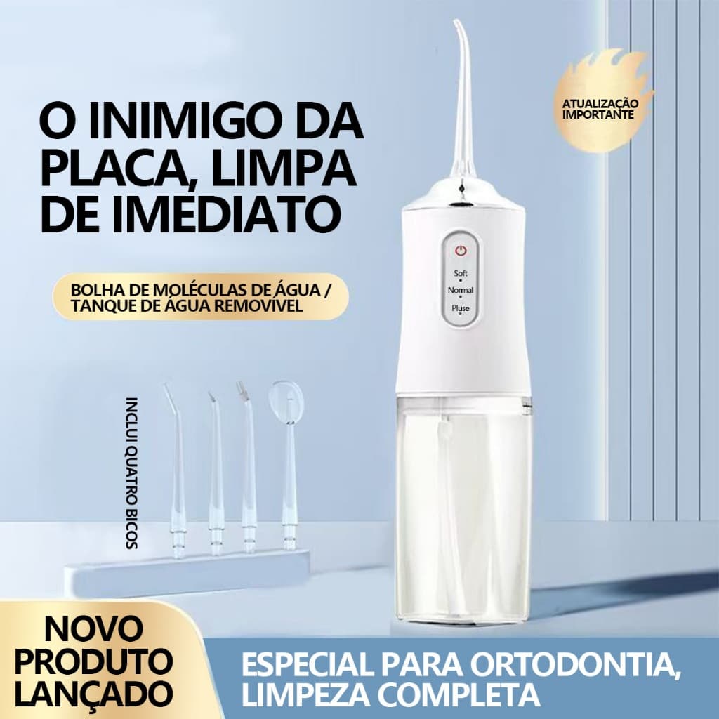 Irrigador Bucal 3 em 1, Multifuncional com USB, Jato de Água para Limpeza Dental