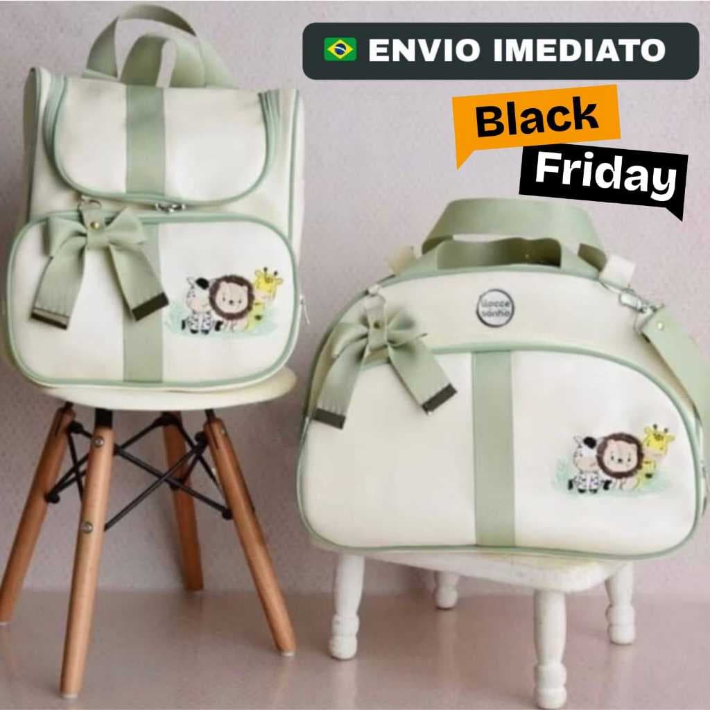 Kit Bolsa Maternidade 2 peças com Mochila Versátil Mamãe Bebê, Mala de Luxo Menino/Menina