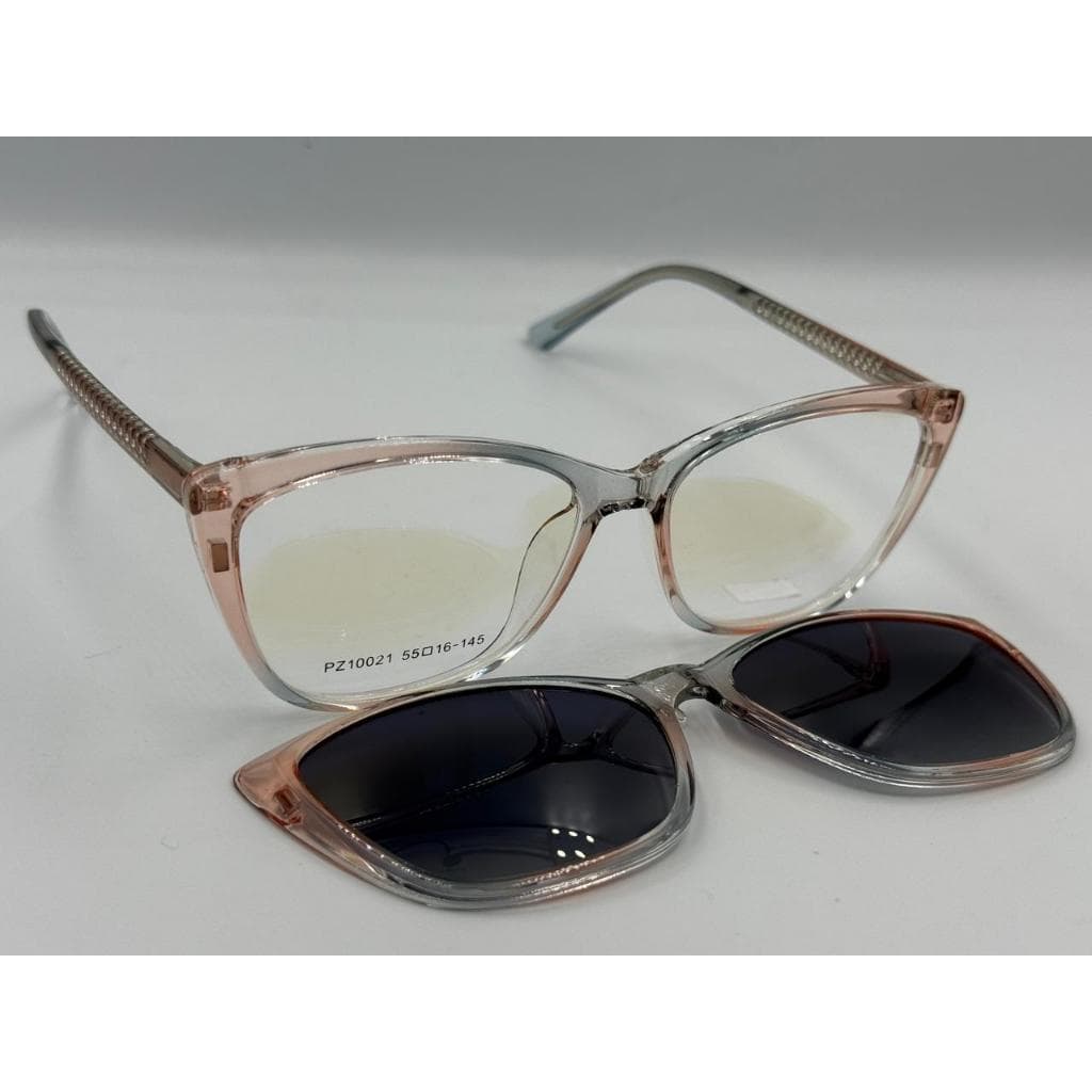 Armação de óculos feminina moderna, modelo 2 em 1 com lentes de encaixe polarizadas.PZ10021