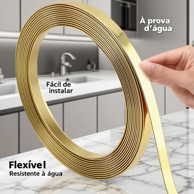 Fita Metalizada para Decoração 5 Metros, Adesivo Dupla Face PVC com Várias Larguras (6 a 25mm)