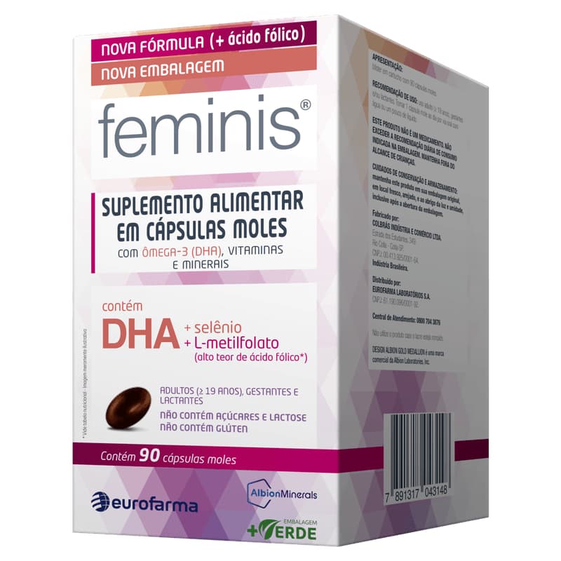 Feminis DHA Com 90 Cápsulas Moles Suplemento Alimentar Omega Selênio L-Metilfolato