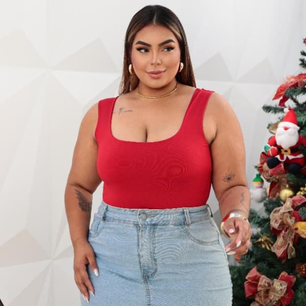 Body Básico Decote Quadrado Plus Size Alça Larga com Forro Suplex Premiun