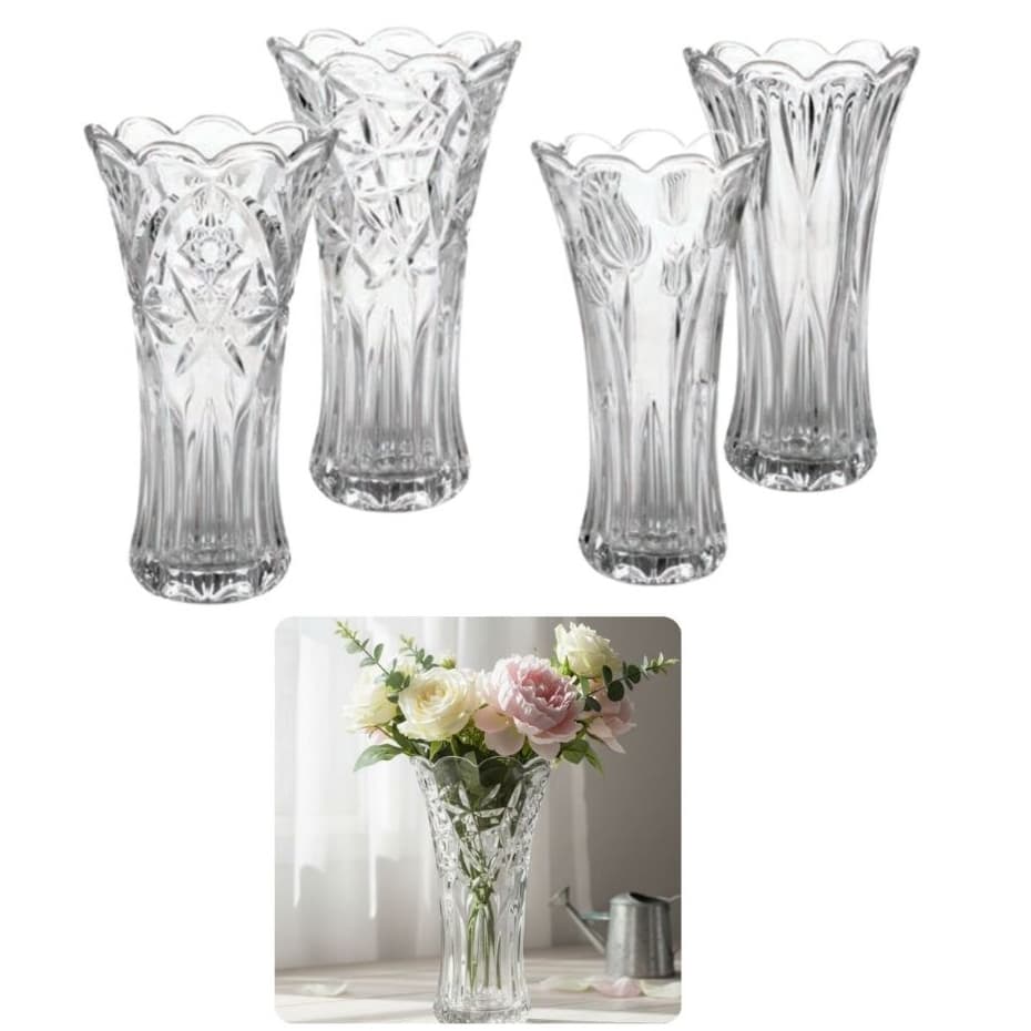 Vaso de Vidro decorado lapidado 23cm para Flores plantas festas Modelos Kehome