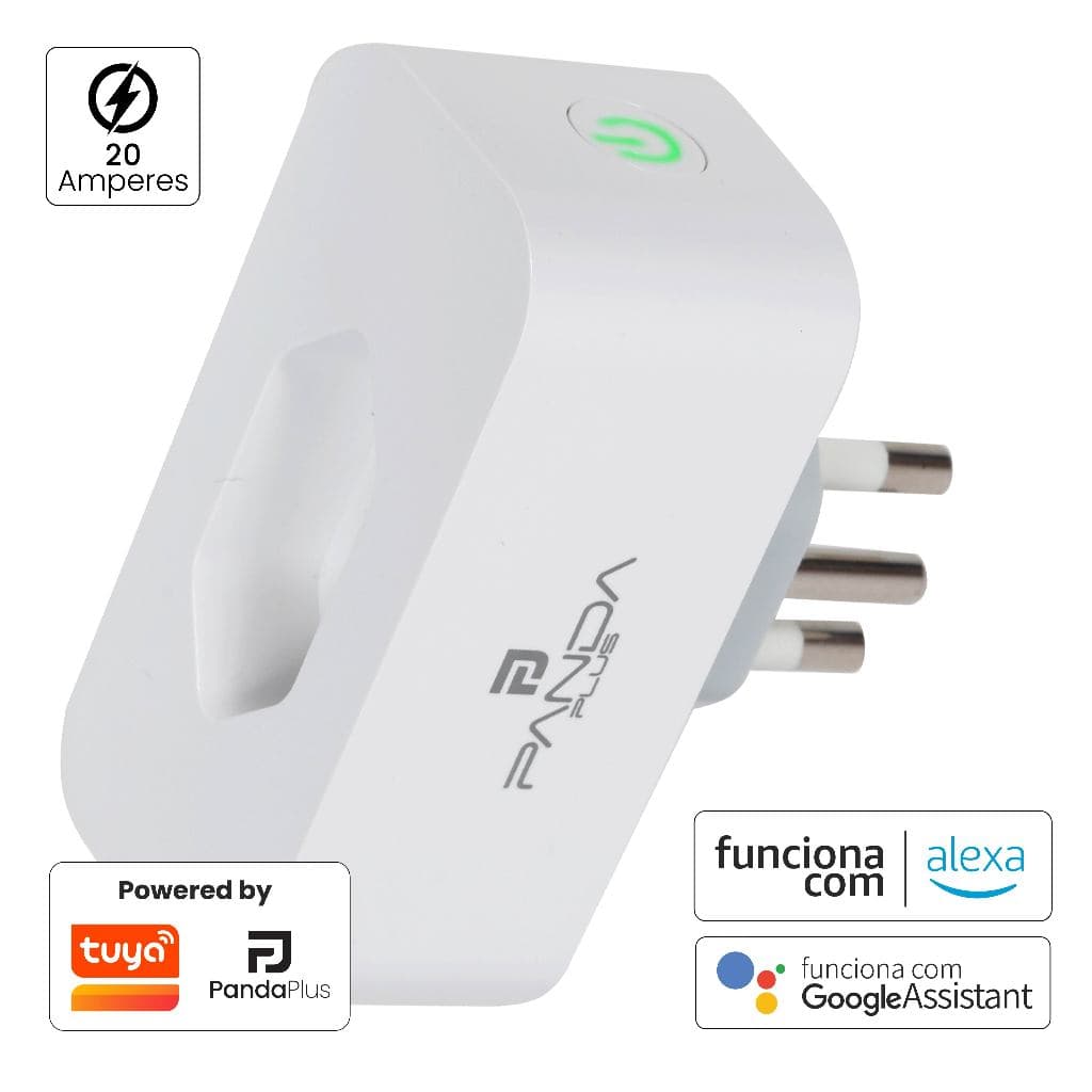 Tomada Inteligente Wifi 16A/20A Medidor Consumo App Panda Plus Alexa Google Tuya Comando Voz Bivolt