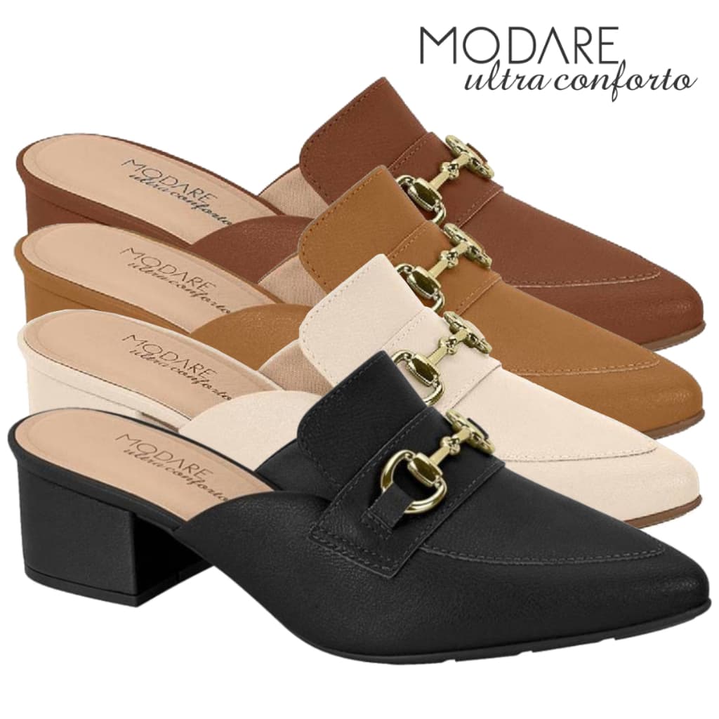 Mule Feminino Modare Salto Bloco Grosso Ultraconforto Ortopédico Baixo Confortável Original