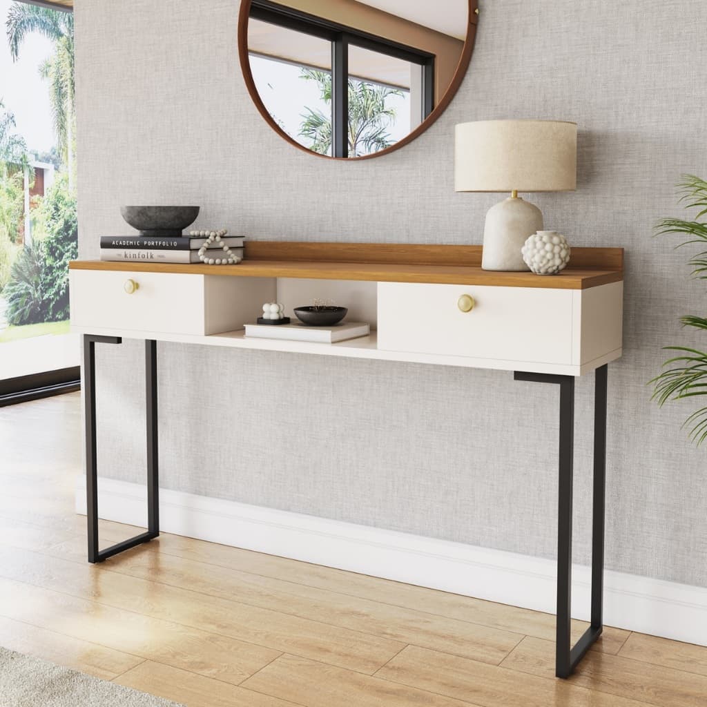 Aparador Hall Rack 2 Portas Nicho Pés de Ferro Industrial