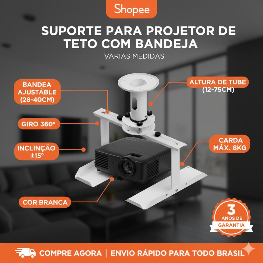 SUPORTE PARA PROJETOR DE TETO COM BANDEJA VARIAS MEDIDAS
