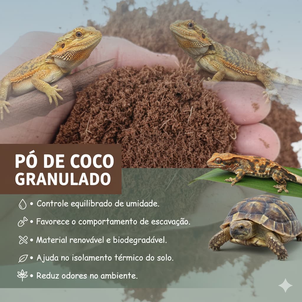 Pó de Coco GRANULADO Substrato Premium para Répteis Terrário Tartaruga (Fibra de Coco)8L