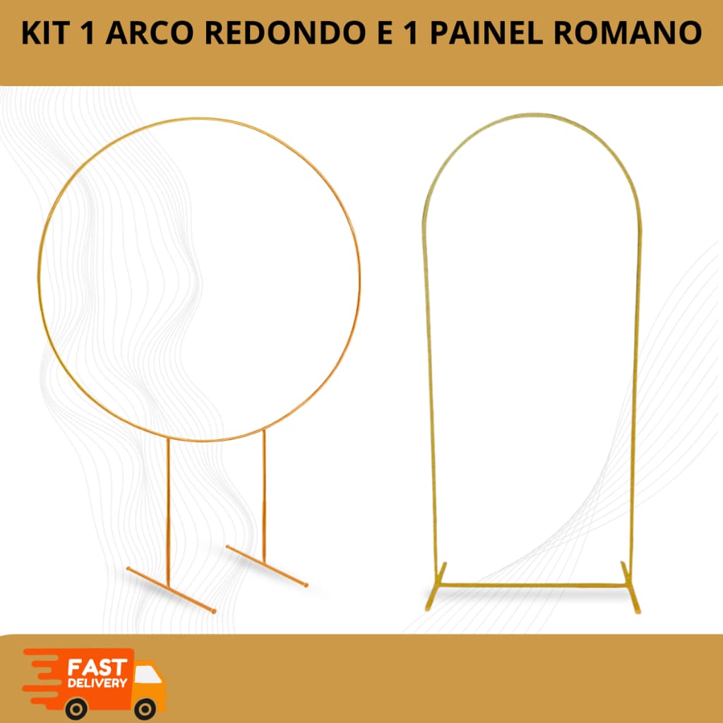 Kit 2 Painéis Arco — 1 Romano + 1 Redondo | Estrutura Desmontável para Fundo de Festa com Bexigas | Eventos e Decorações