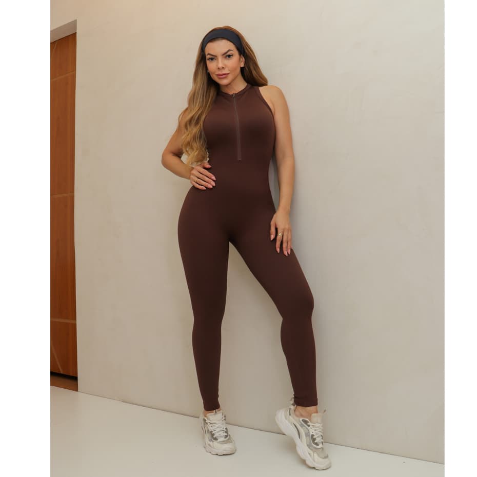 Macacão Feminino Fitness Esportivo Canelado Poliamida Academia Elástico 3RD SD1486