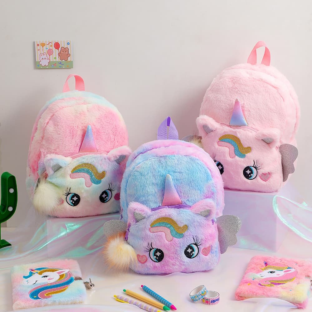 Bolsa Mochila Infantil Escolar Unicornio Pelucia Macia