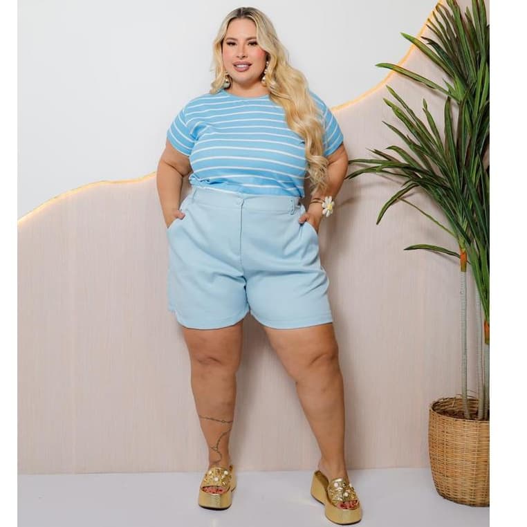 Short Bermuda Plus Size Feminino  Alfaiataria Tamanho Grande G1 G3 G5 50 ao 60 Blogueira Promoçao