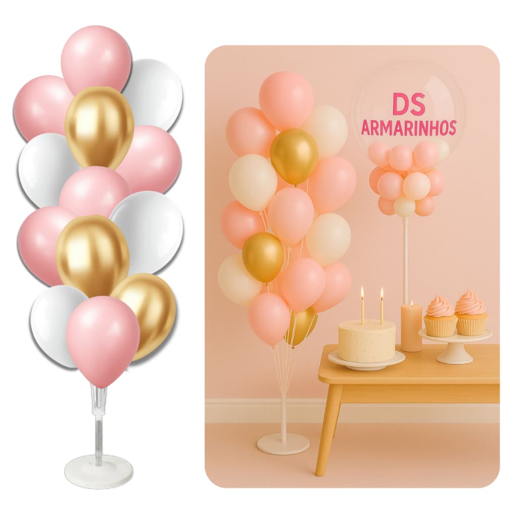 Suporte Chão Para Balão Bexiga De Chão 1,68m 19 Hastes