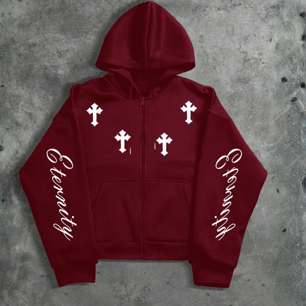 Moletom Aberto Vibe Gotica Cruzes Eternity Estilo Streetwear C/ Capuz Unissex