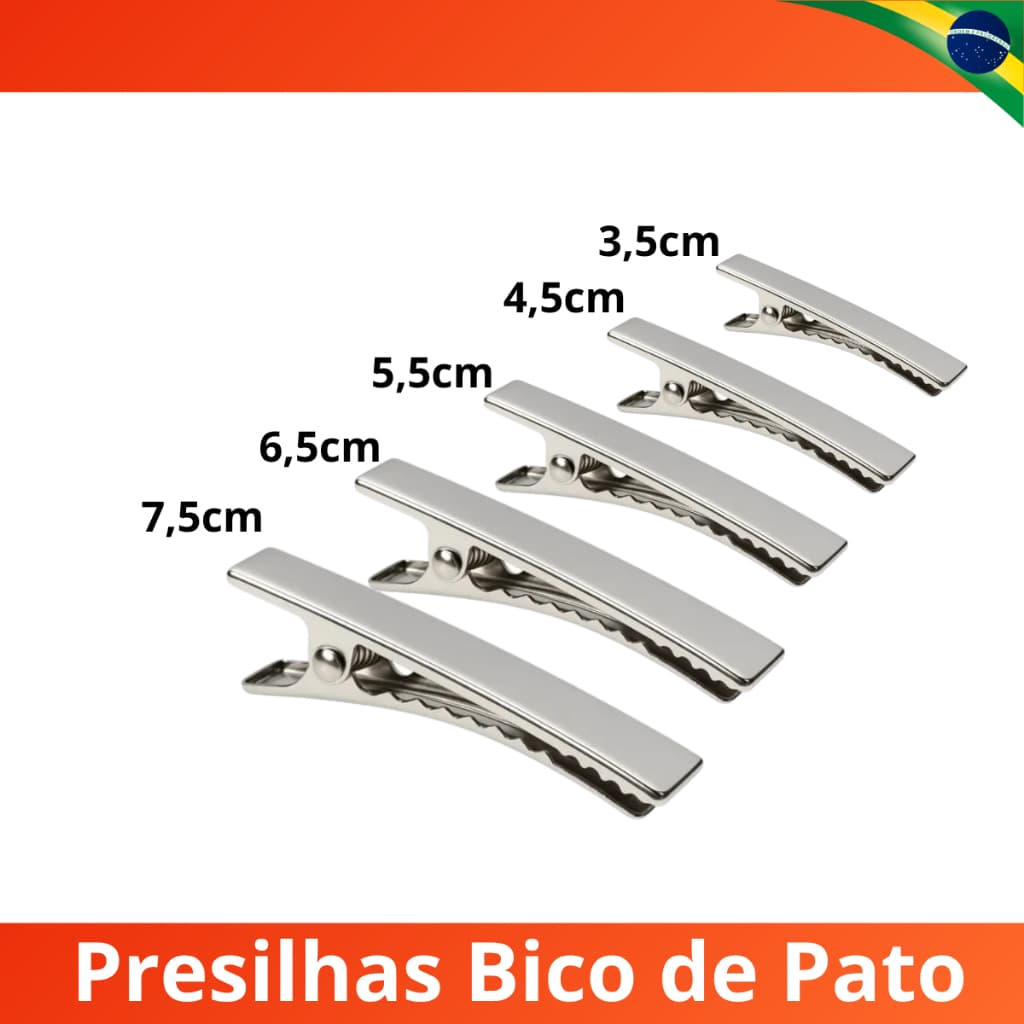Presilha Bico De Pato Kit 50 ou 100 Unidades Jacare Prata 3.5cm | 4.5cm | 5.5cm | 6.5cm | 7.5 cm
